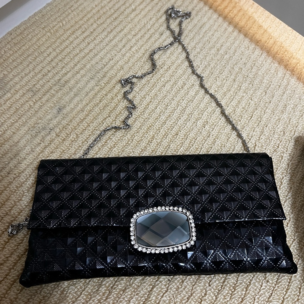 Vintage Jessica McClintock Black Leather Clutch